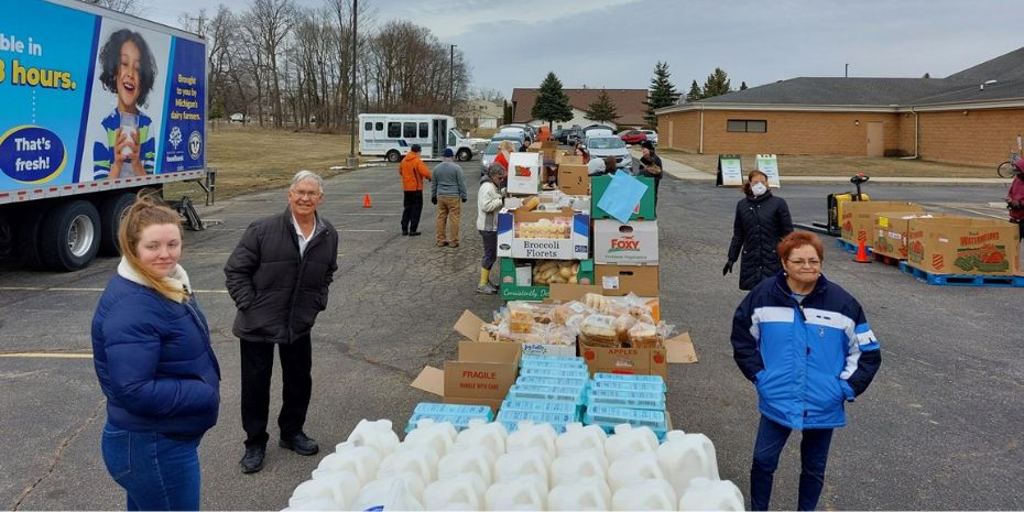 A food distribution outside.